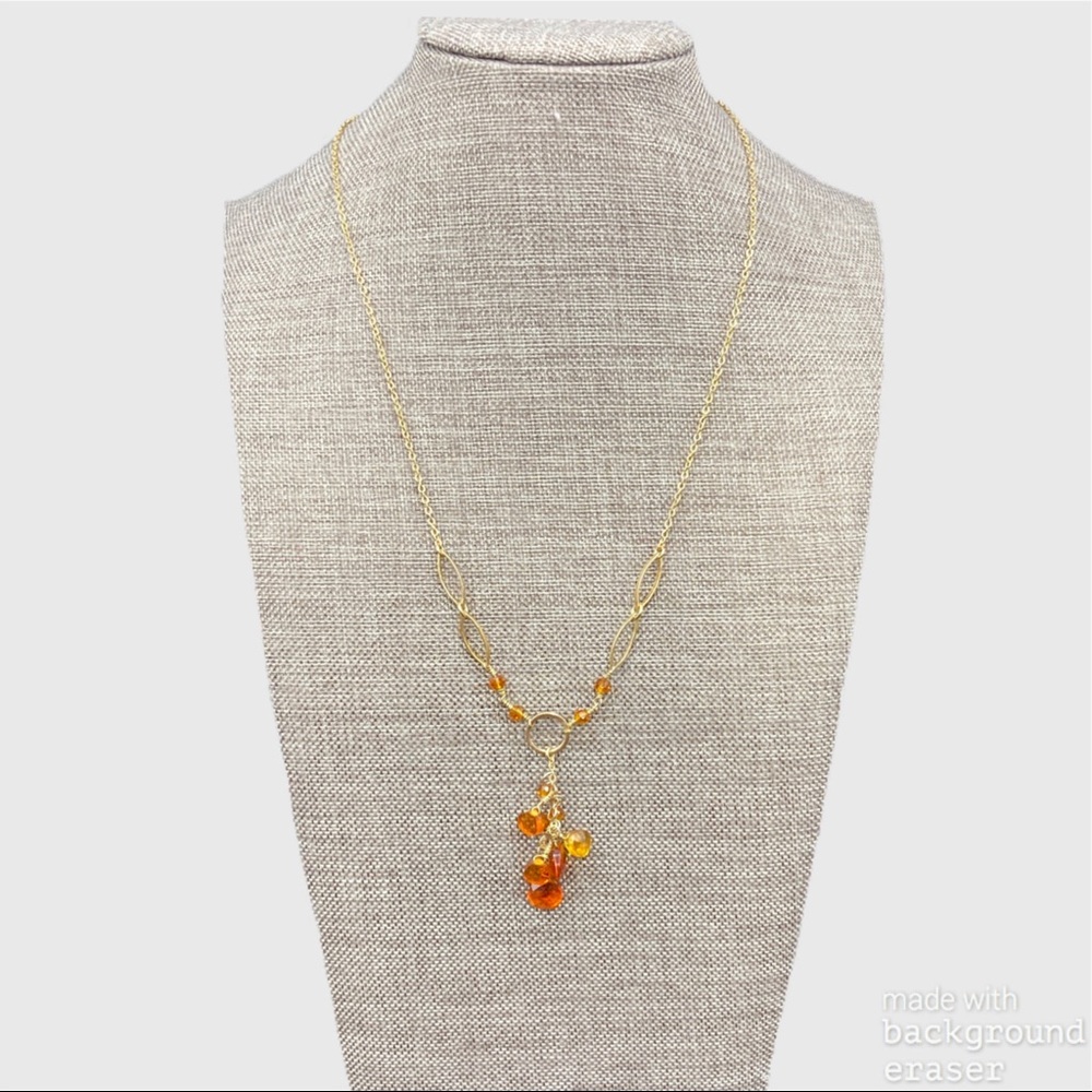 Necklace amber and gold crystal